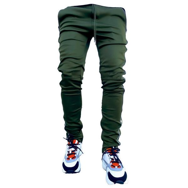 

godlikeu spring and autumn men stretch multi-pocket reflective straight sports fitness casual trousers, Black