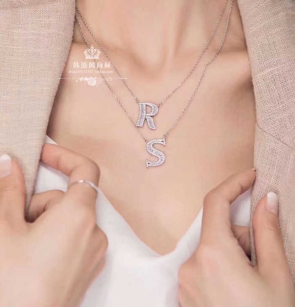 

luxury 925 sterling silver 26 letters necklace box full of diamond pendant clavicle chain female silver jewelry