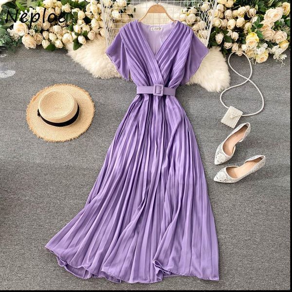 

slim womens dress fit long chiffon pleated women dresses candy color elegant v neck drawstring vestidos french style, Black;gray