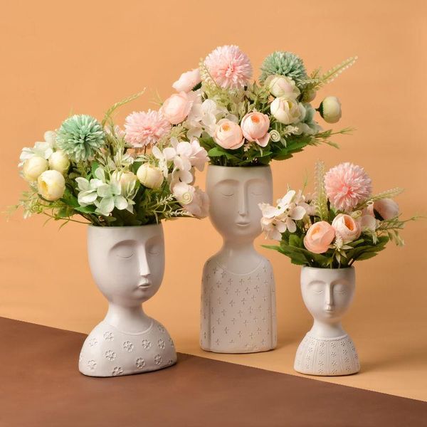 

vases nordic portrait face resin vase flower arrangement adornments store cafe sculpture crafts home cabinet bookcase furnishing decor