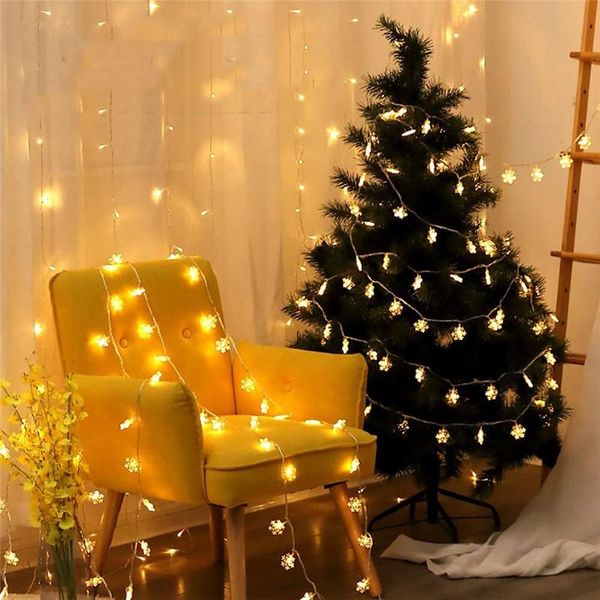 

strings christmas lights snowflake string festoon 6/10m fairy battery-operated garland for tree home party indoor decor
