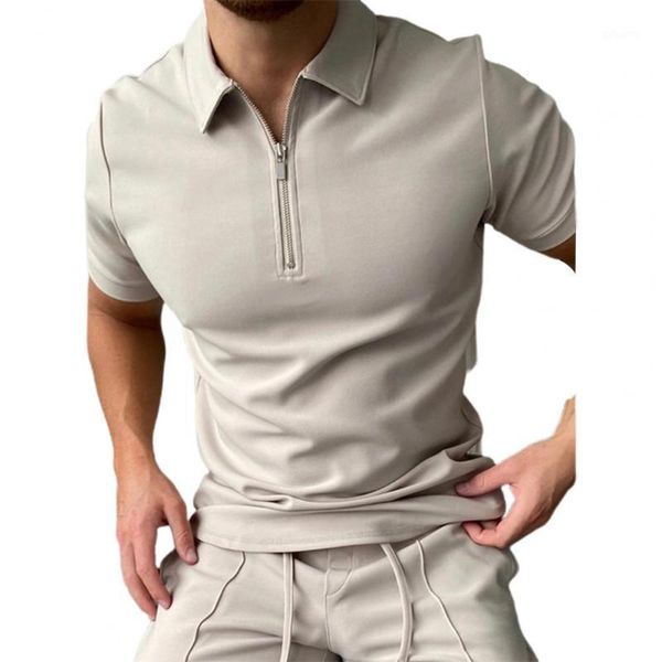 

men's casual shirts short sleeve shirt men clothing solid color pullover zipper turn-down collar summer 2021 mens tees streetwear, White;black