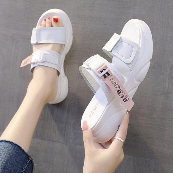 

slippers women chunky platform fashion designers white flip flops wedges shoes woman ladies outside casual beach slides summer, Black