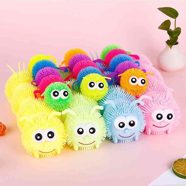 

new strange toy flash color five section caterpillar with light to vent decompression hairball