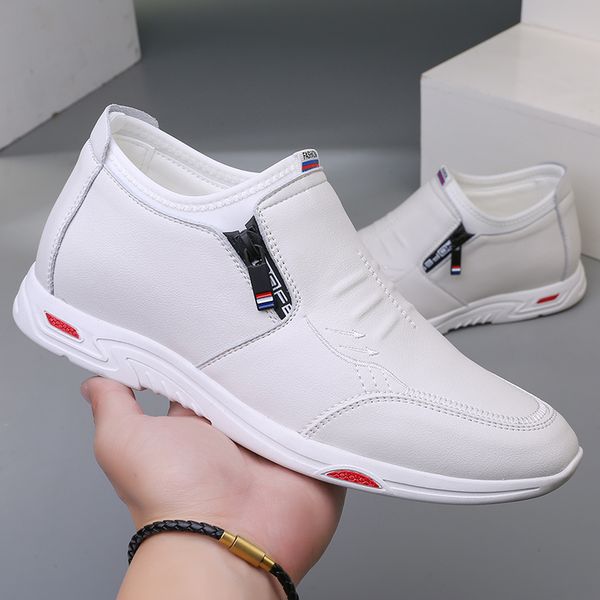 

5cm casual men elevator shoes height increase leather loafers white breathable daily men sneakers lift taller shoes