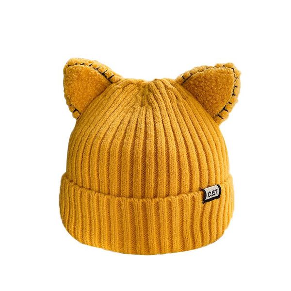 

beanies cat ear woolen hat female autumn and winter all-match japanese cute letter knitted to keep warm in