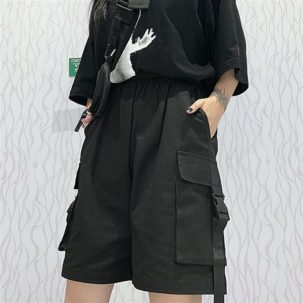 

plus size joggers cargo for running casual big pockets baggy wide leg harajuku summer shorts women sport 210304, White;black