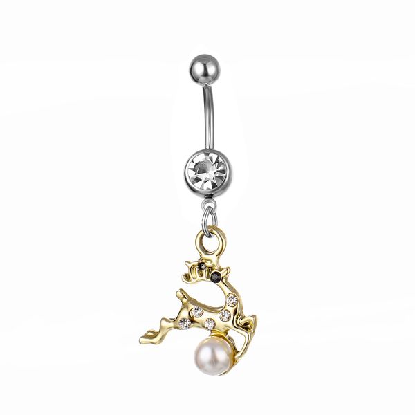 

d1015 ( 1 color ) nice deer style belly navel button ring silver stone drop piercing body jewelry