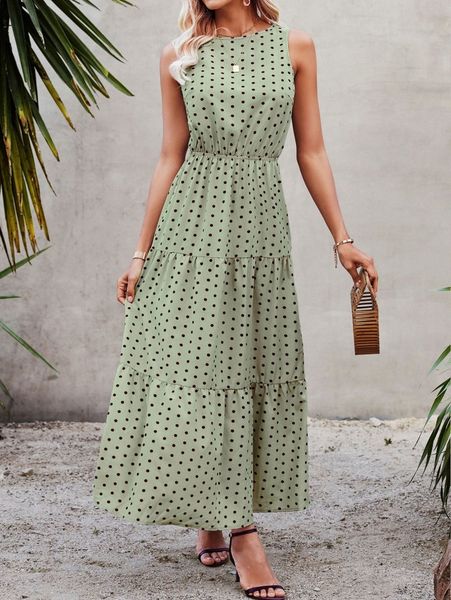 

polka dot sleeveless ruffle hem a-line dress f3sc#, Black;gray