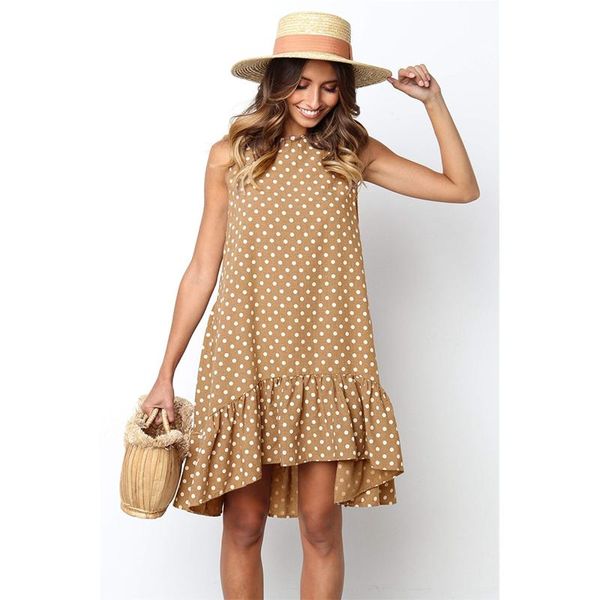 

casual dresses woman ruffled street summer dress 2021 slim thin beach party o-neck mini polka dot vestidos de fiesta, Black;gray