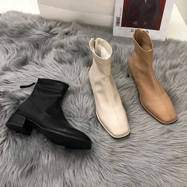 

boots 2021 women leather platform fetish stripper brown short ankle prom chunky low high heels beige shoes, Black