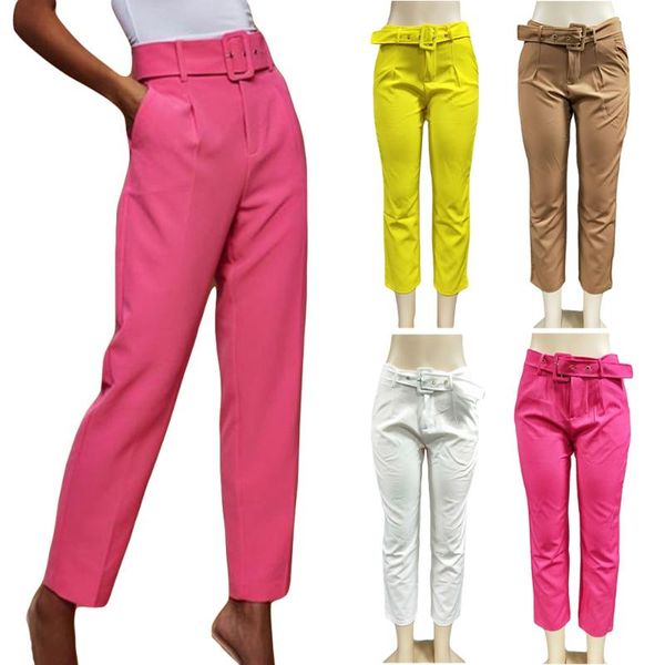 

women's pants & capris women high waist straight solid color trouser sashes ankle-length womyh0031, Black;white