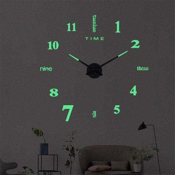 

wall clocks large luminous clock acrylic mirror living room quartz needle home decor loudspeaker mute