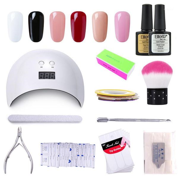 

elite99 nail art gel polish set 24w led lamp tools for manicure 6 pieces pure color uv base coat1