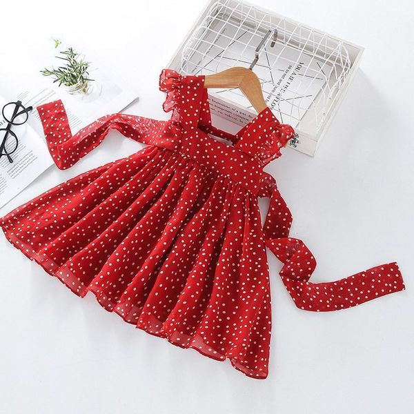 

girl's dresses 2021 lovely girls sleeveless princess dress sleeves wave points printed pattern square collar chiffon casual loose, Red;yellow