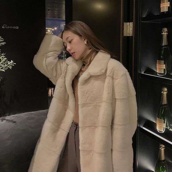 

women's fur & faux 2021 winter coat long women thick warm turn-down collar plus size jacket oversized overcoat, Black