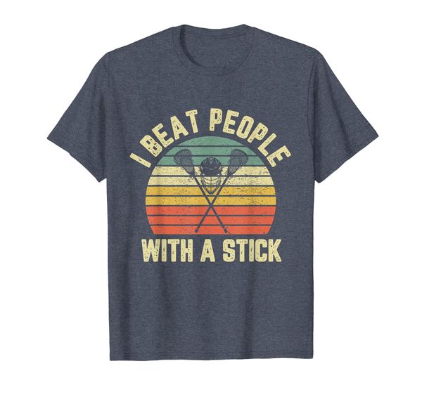 

i beat people with a stick funny lacrosse t-shirt vintage, White;black
