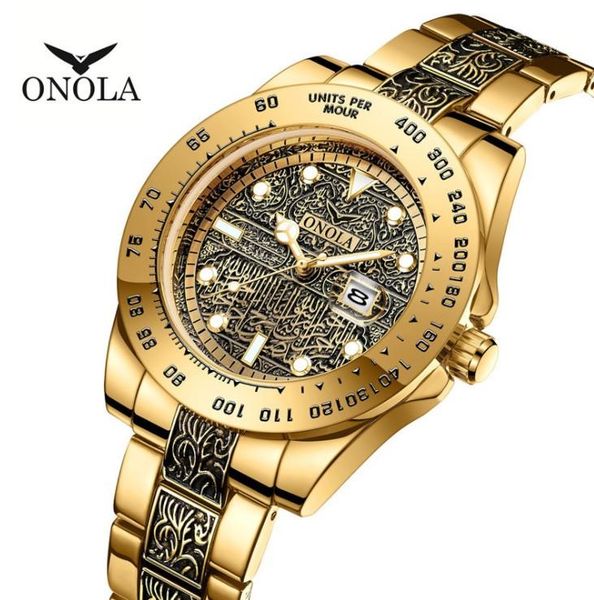 

wristwatches onola original quartz men's watch steel band gold, Slivery;brown