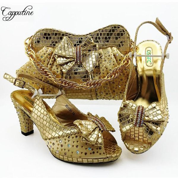 

dress shoes graceful wedding/party set african high heel with bag for lady mm1094 in gold, height 9cm, Black