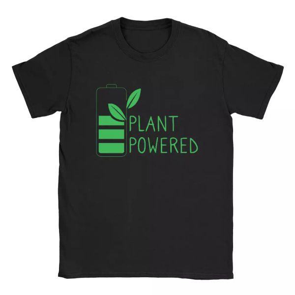 

plant powered mens t-shirt vegan vegetarian funny joke present gift, White;black