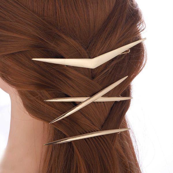 

alloy smooth v-shaped geometric cross clip combination set hairpin, Golden;silver