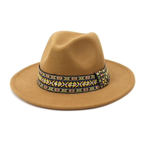 

wide brim hats 2021 autumn winter women men solid fedoras woolen felt jazz panama outdoor vintage elegant party cotton hat, Blue;gray