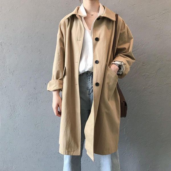

women's trench coats women oversized khaki long coat 2021 fashion elegant sleeve ladies high street loose outwear, Tan;black