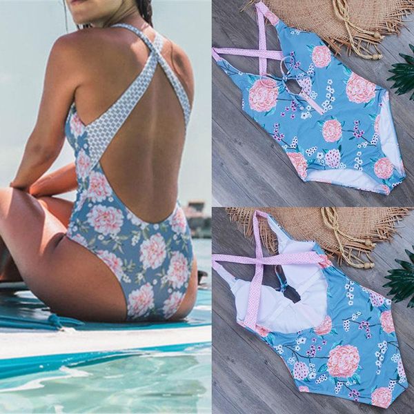 

one-piece suits deep v plus size swimwear backless one pice swimsuit swimming suit women beach wear floral monokini halter bikinis 2021