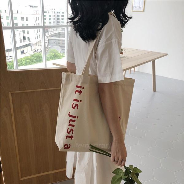 

evening bags korean large canvas tote shopper for women letters zipper woman shoulder shopping bag ladies cotton cloth eco handbags
