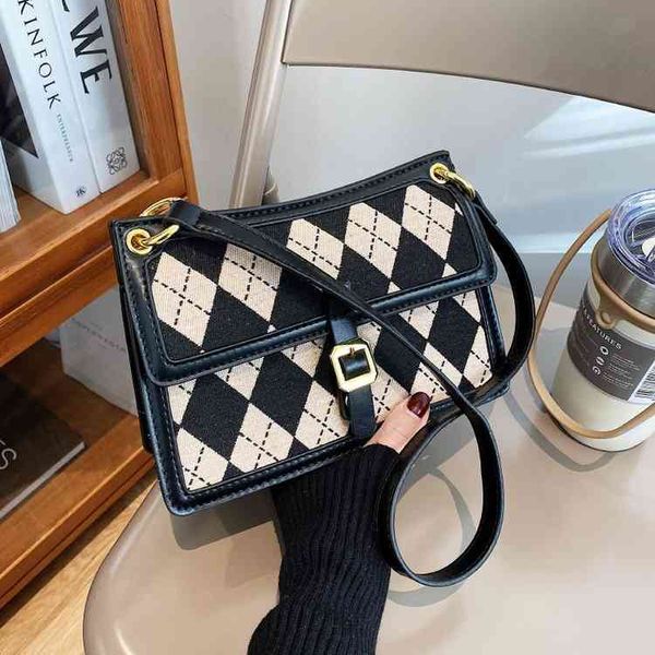 

bags handbags wallets autumn and winter small 2021 fashion female iins minority messenger lattice one shoulder square, Black;red