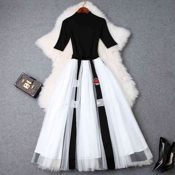 

two piece dress women's diamonds beading mesh tutu skirt suit black sheath knit pullovers color block two piece set dd1d, White