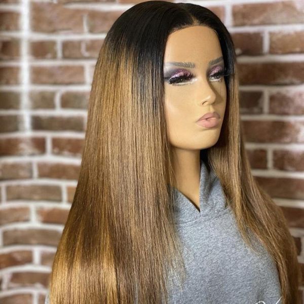 

remy human hair lace frontal wig with natural hairline long straight middle part glueless for black women wigs, Black;brown