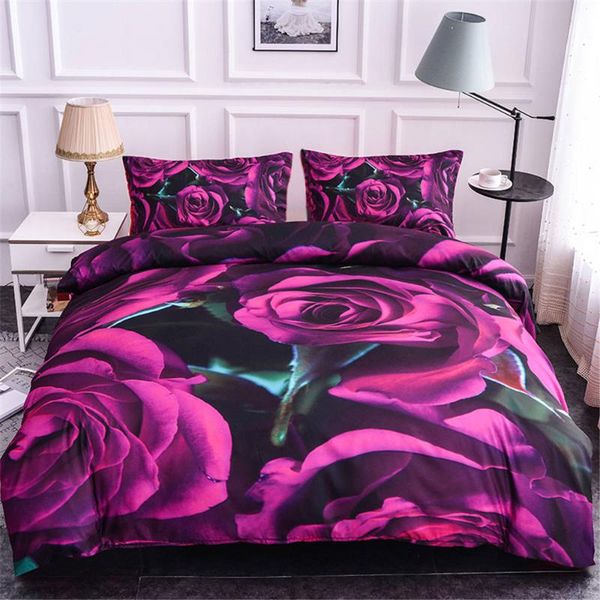 

bedding sets luxury 2/3pcs set soft home textiles rose hd printed microfiber duvet cover  king twin size