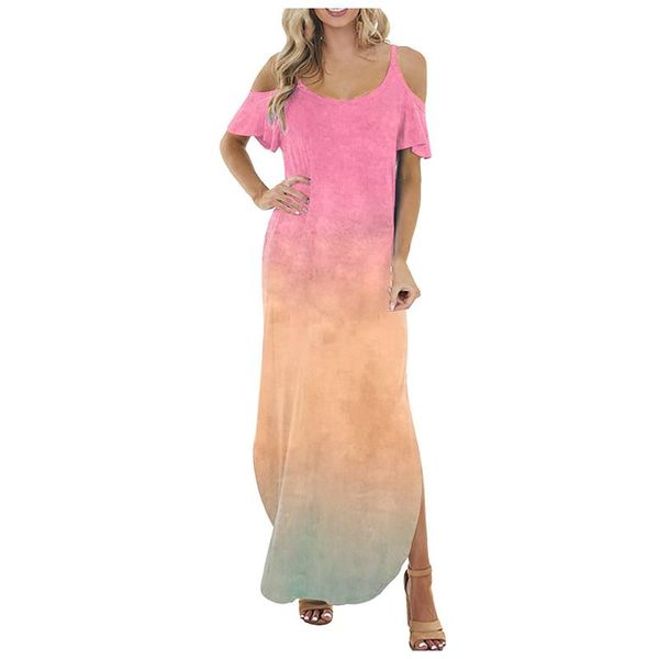 

casual dresses bohemia summer dress women loose pocket long off shoulder short sleeve split maxi clothes vestidos ropa, Black;gray