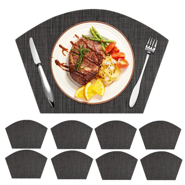 

mats & pads 4/8pcs fan shaped pvc washable placemats for dining table mat non-slip placemat set in kitchen accessories cup wine pad