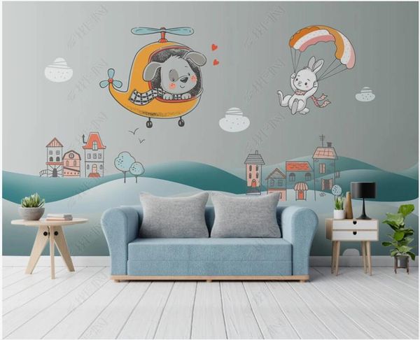 

wallpapers 3d wallpaper cartoon dog driving helicopter children's room wall papers home decor custom po on the