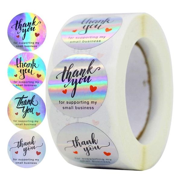 

500pcs thank you for supporting my small business stickers round seal labels rainbow handmade sticker candy gift box wrap