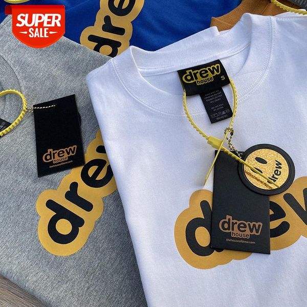 

drew short-sleeved house bottoming shirt couple brand street round neck past jastin bieber smiley face t-shirt #n85p, White;black