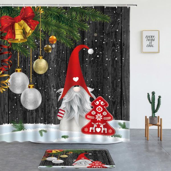 

shower curtains 2 pcs year christmas decoration set santa claus holiday poster xmas bathroom screen bath mats non-slip rugs