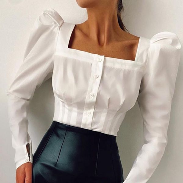 

women's blouses & shirts blouse women shirt retro square neck puff sleeves ladies spring autumn bl2021043, White