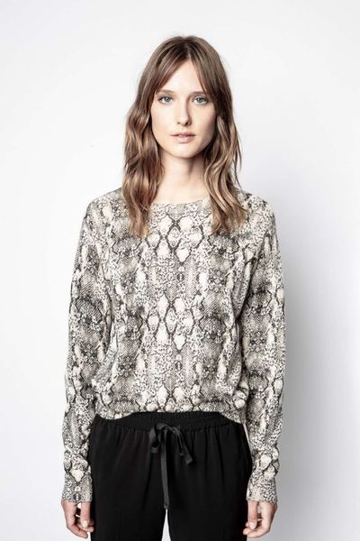 

women's two piece pants fashion woman sweater silver paint snake pattern 100% cashmere fall women clothing 9l8s, White