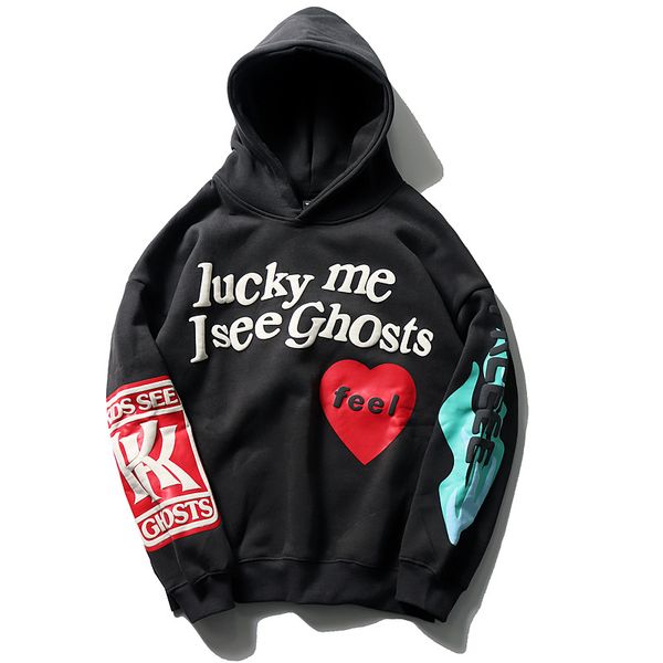 

trendy brand men's hoodies pullover sweatshirts letter printing lucky me, Black