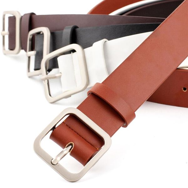 

belts 110cm leather belt women gold square pin metal buckle woman jeans, Black;brown