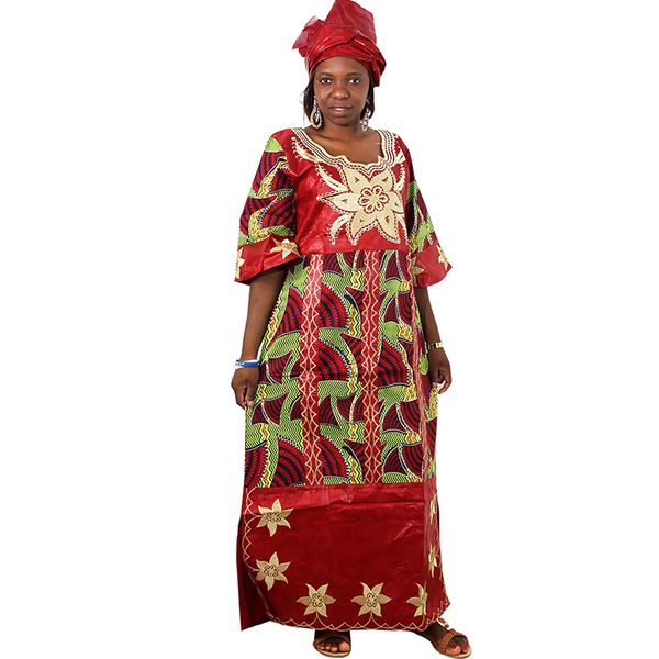 

2021african dresses for women ladies dashiki wax dress with headtie bazin riche traditional clothes female 2021 robe africaine, Red