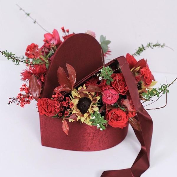 

custom logo elegant heart shaped gift packing rose preserved flower box wrap