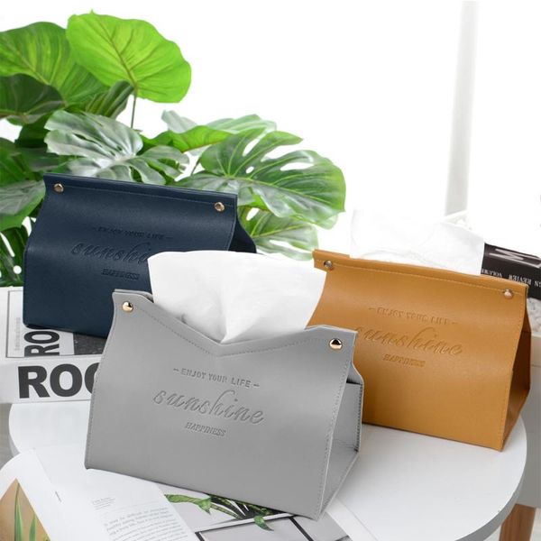 

tissue boxes & napkins leather pu standard box case holder paper multifunction dustproof office home car rectangle storage