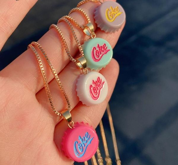 

pendant necklaces 2021 cute cola bottle cap gold color box chain necklace fun design clavicle for women girls jewelry, Silver