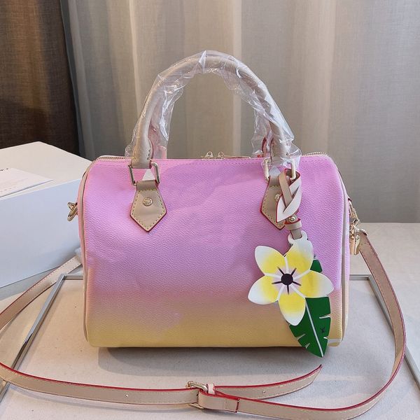 

pillow shoulder bag women handbags purse crossbody bags gradient color genuine leather classic letter detchable adjustable strap lady tote