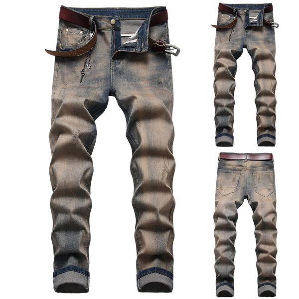 

men's jeans telotuny casual nostalgic retro wash make old slim long trousers self-cultivation high street pants, Blue