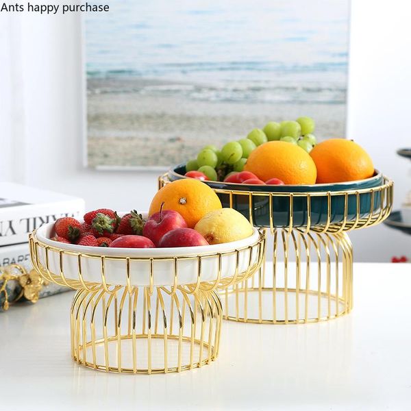 

dishes & plates northern european iron art ceramic fruit bowl green living room household coffee table candy salad plate snack basket decora